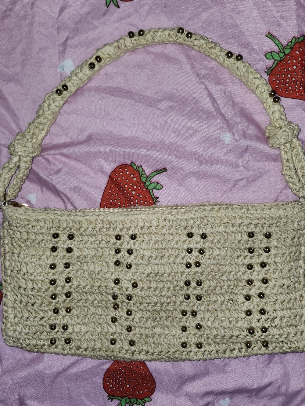 Urban Expressions cream crochet handbag with studs